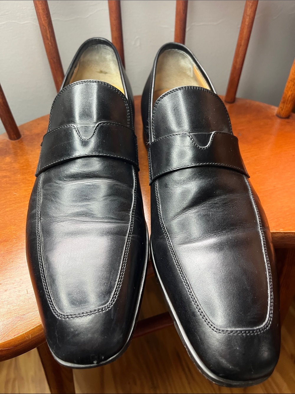 Santoni Black Leather Penny Loafers Italian Made Men’s Size 10 - Picture 3 of 10